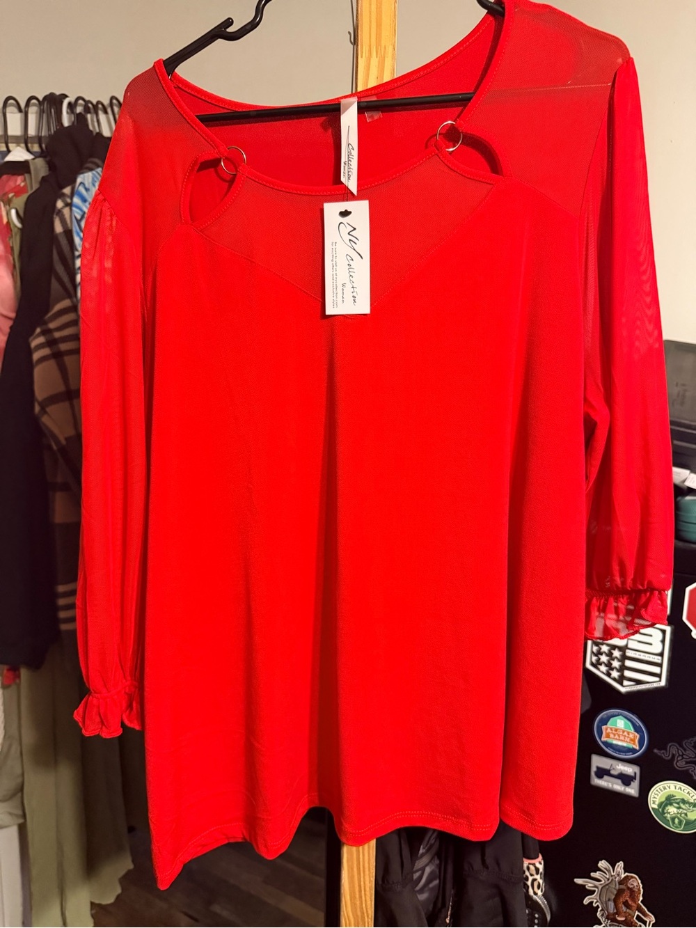 NY Collection Strapless Red Dress Shirt with V-Stitch Detail